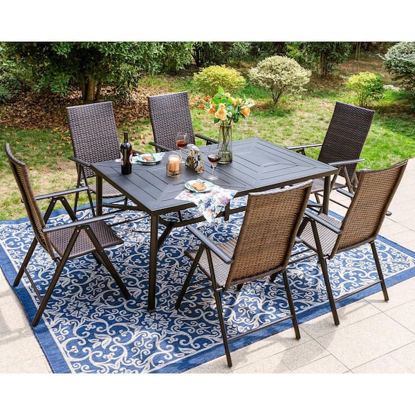 PHI VILLA 7-Piece Rattan Patio Outdoor Dining Set With Adjustable ...