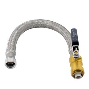 PlumBite 3/4 in. Push On x 3/4 in. FIP x 18 in. Length Braided Stainless Steel Water Heater Connector with Ball Valve