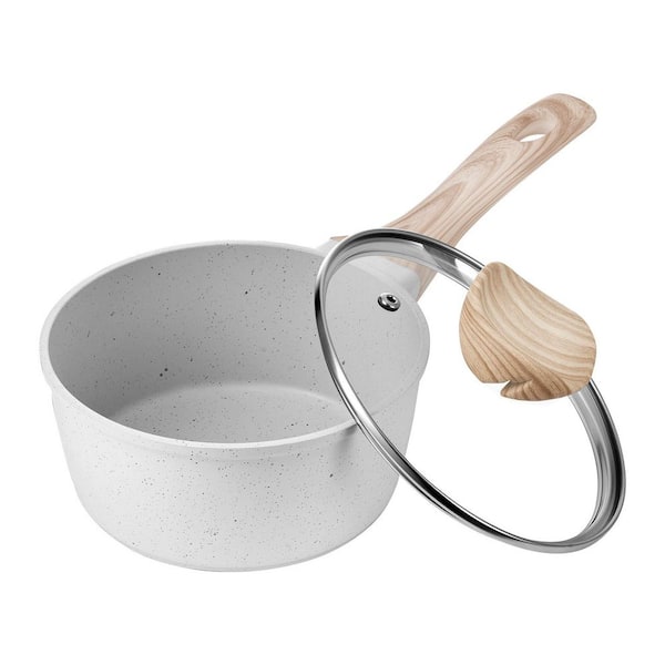 1 Piece 1.5 qt., Aluminum, Nonstick Coating, Induction Compatible, White, Kitchen Cooking Saucepan and Sauce Pot Set