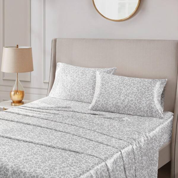 Satin 2-Piece Gray Leopard Microfiber Standard Luxury 2 PC Pillowcases
