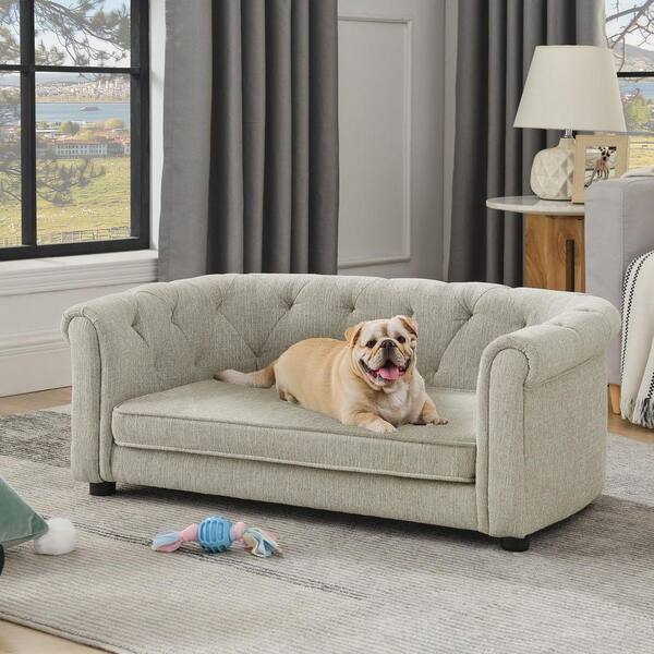 Large Beige Pet Beds with Arc-Shaped Backrest and Armrests