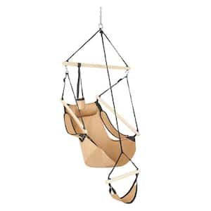 4 ft. Hanging Sky Hammock Chair with Fuller Pillow and Drink Holder Beech Wood Indoor/Outdoor Patio Yard 250LBS in Brown