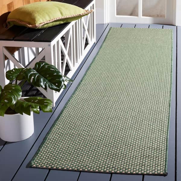 Courtyard Dark Green/Beige 2 ft. x 8 ft. Checkered Indoor/Outdoor Runner Rug
