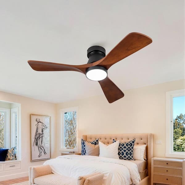 42 in. Black 3 Wood Blades Flush Mount Standard Ceiling Fan with LED Light and Remote Included