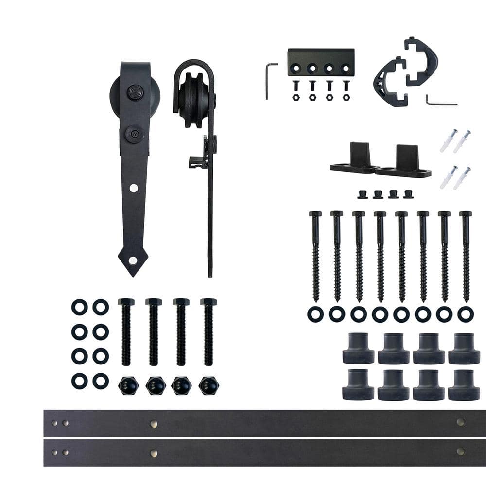 10 ft./120 in. Black Rustic Non-Bypass Sliding Barn Door Hardware Kit Arrow Design Roller for Single Door price history on PriceWatchPro