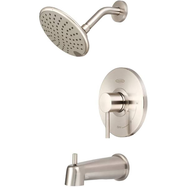 Motegi 1-Handle Wall Mount Tub and Shower Faucet Trim Kit with Rain Showerhead in Brushed Nickel (Valve not Included)