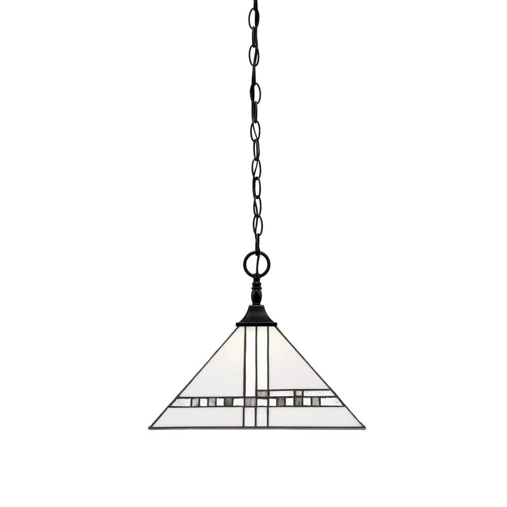 Kingston 14 in. 1-Light Matte Black Chain Pendant Light with 14 in. New Dec
