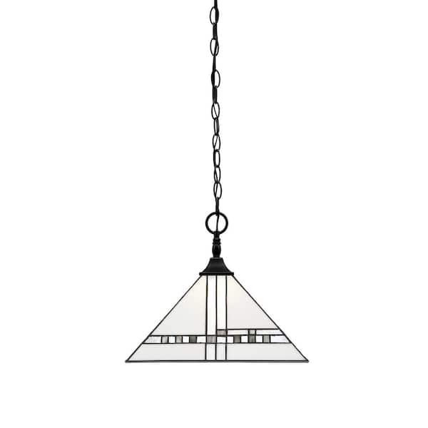 Unbranded Kingston 14 in. 1-Light Matte Black Chain Pendant Light with 14 in. New Deco Art Glass, Shade no bulb included