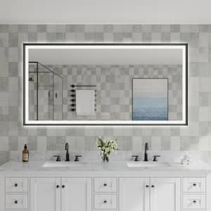 72 in. W x 36 in. H Large Rectangular Framed Dimmable Plug Back Front LED Light Bathroom Vanity Mirror in Matte Black