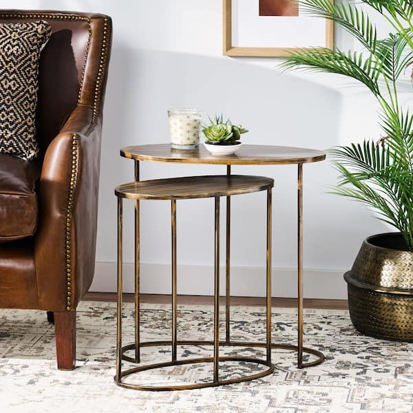 Noble House Andrea Antique Brass Oval Nesting Tables (Set of 2)