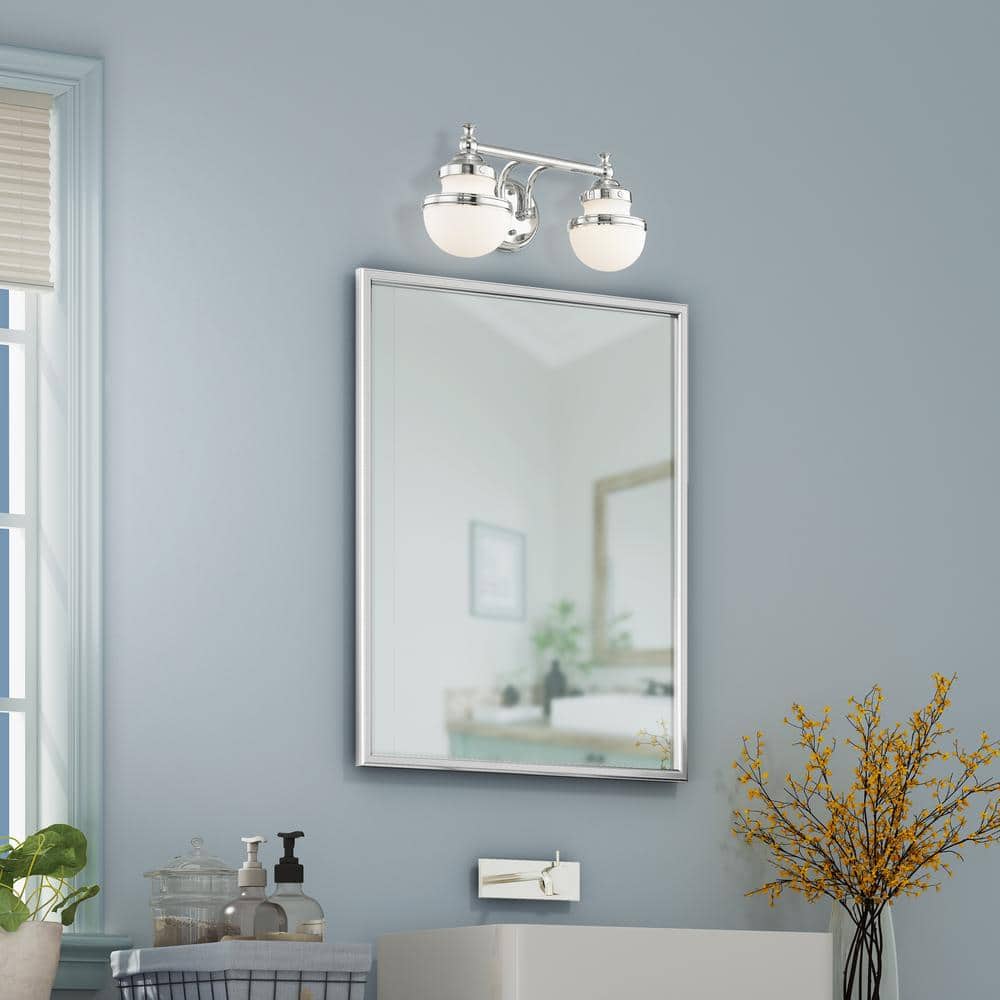 Polished Chrome Two-Light Bath Vanity with Opal Glass Shades