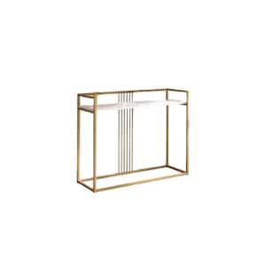 SignatureHome Zen 40 in. L Gold/White Finish Rectangle Top Marble Console Table Frame Metal Tube