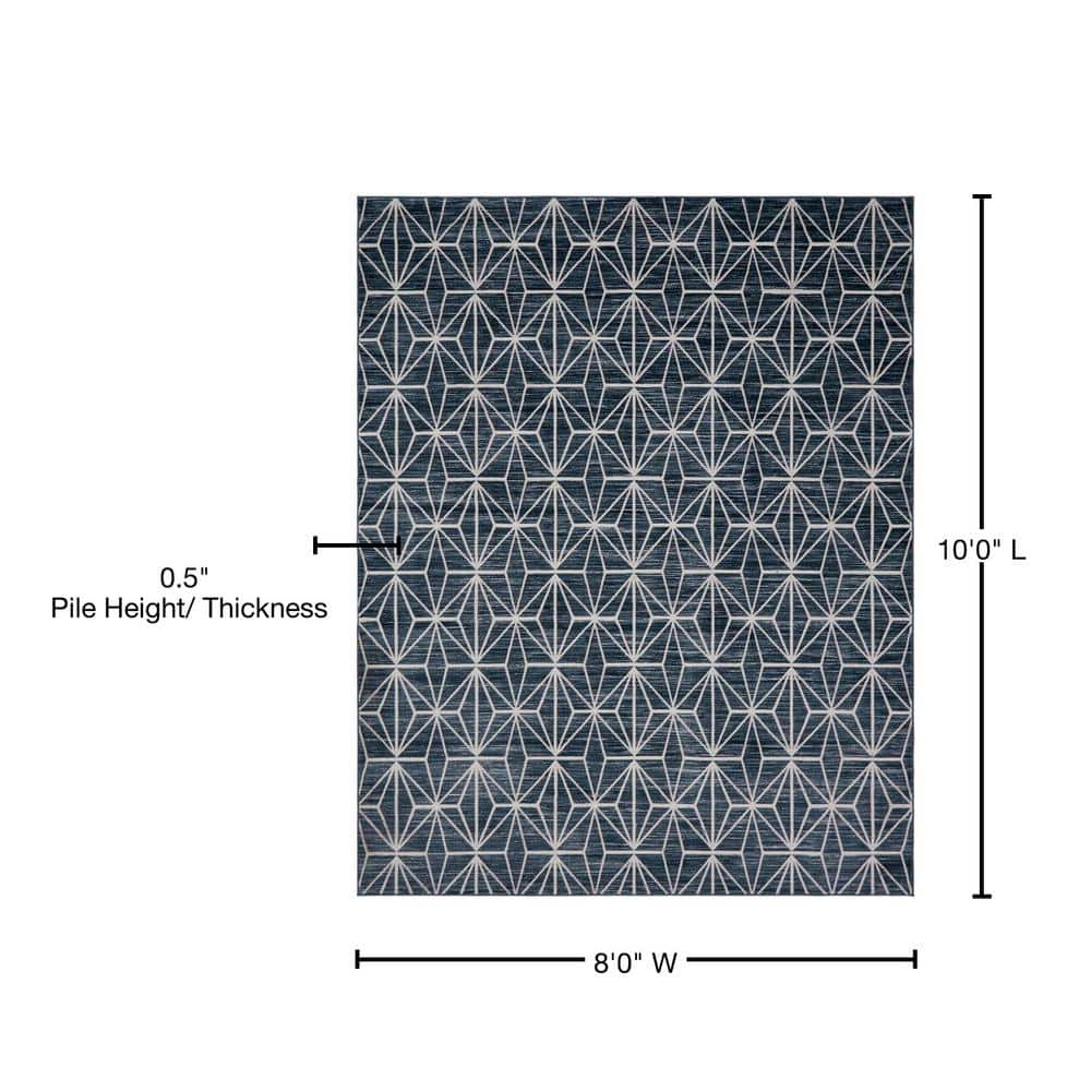 Navy Blue and Ivory Rectangular Easy-Care Area Rug 8' x 10'
