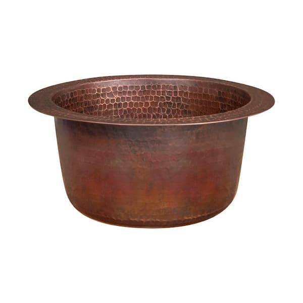 Premier Copper Products Dual Mount Round Hammered Copper 10 in. 0-Hole Bar Sink in Oil Rubbed Bronze