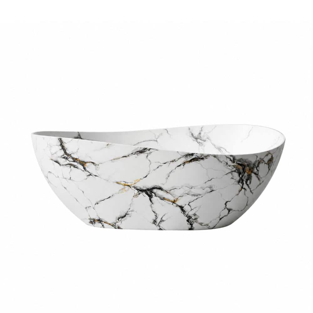 63 in. Solid Surface Oval Freestanding Soaking Bathtub with Wave Rim in Matte Calacatta Gold Marble Look price history on PriceWatchPro