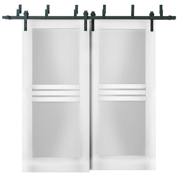 VDOMDOORS 7222 64 in. x 96 in. 1 Panel White Finished MDF Sliding Door with Bypass Barn Hardware
