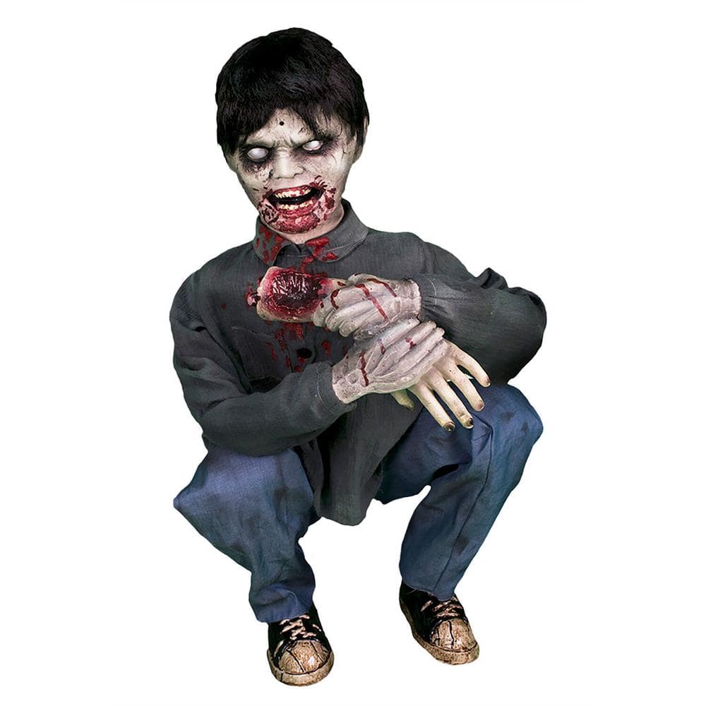 Haunted Hill Farm 31 in. Limb Eating Zombie Boy by Tekky, Indoor or Covered Outdoor Premium Halloween Animatronic