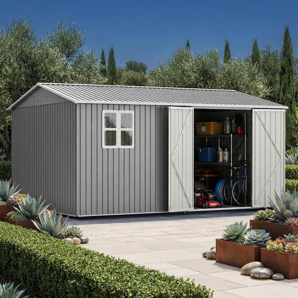Ama pear Gray 14 ft. W x 10 ft. D Metal Outdoor Storage Shed with