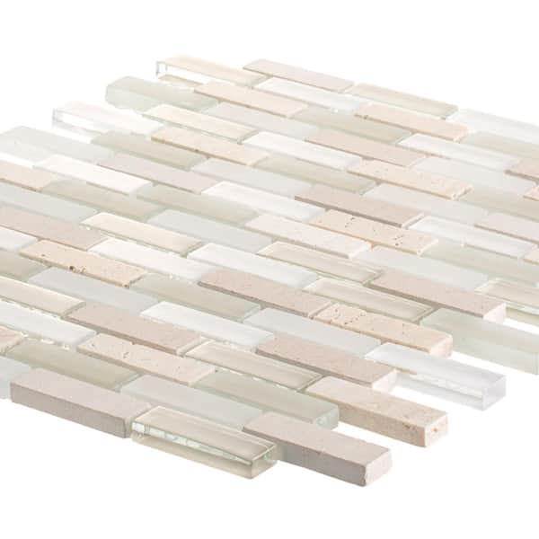 Jeffrey Court Cottage Ridge Mini Brick Beige 11.75 in. x 12 in. x 8 mm Interlocking Glass/Stone Mosaic Tile
