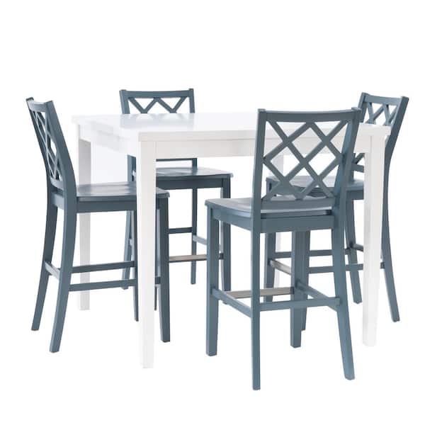 Linon Home Decor Mori 5-Piece Square White and Graphite Gray Wood Top Counter Dining Room Set Seats 4