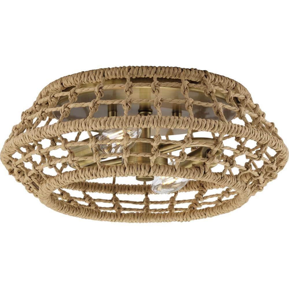 Vintage Brass and Glass 12.25'' Flush Mount Light