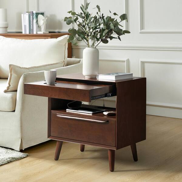 JAYDEN CREATION Galena Walnut Mid-Century Modern 2-Drawer