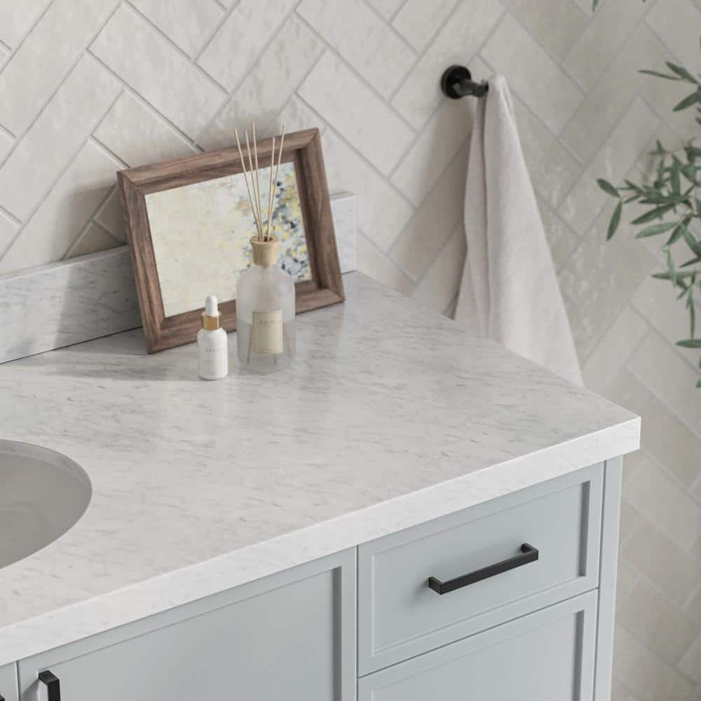 Gray Solid Wood Freestanding Single Sink Bathroom Vanity with Marble Top