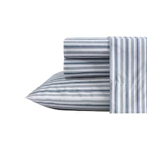 Coleridge Stripe 4-Piece Blue Cotton Queen Sheet Set