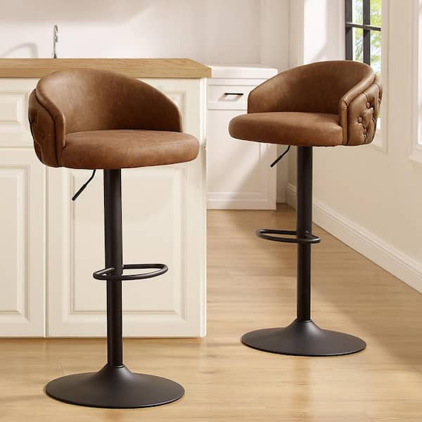 Art Leon Athean 36.61 in. H Brown Faux Leather Seat Bentwood Low Backrest  Metal Frame Swivel Adjustable Bar Stool BS018-BROWN - The Home Depot