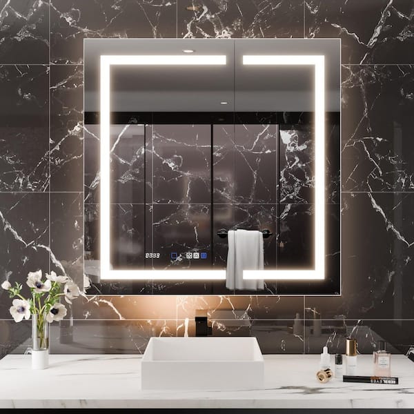 36 in. W x 36 in. H Rectangular Silver Aluminum Defogged Surface/Recessed Mount Dimmable Medicine Cabinet with Mirror