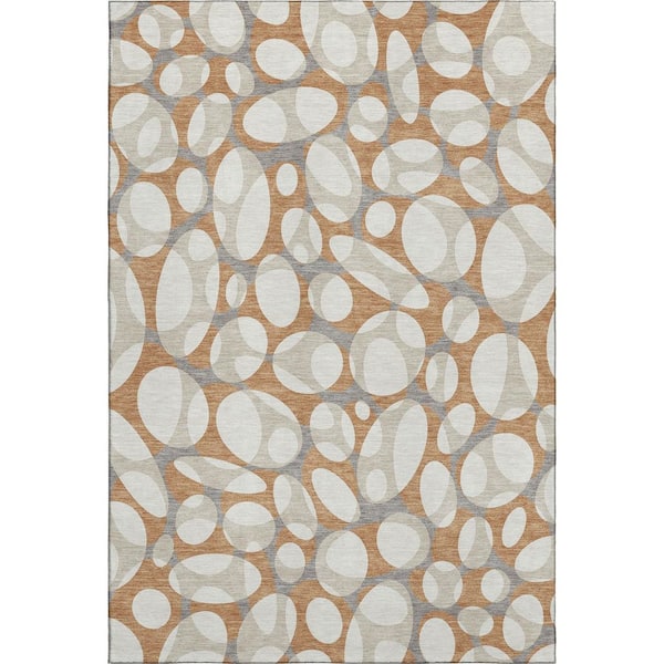 Mayfield Premium Machine Washable Abstract AMF2536 Copper 3 ft. x 5 ft. Area Rug