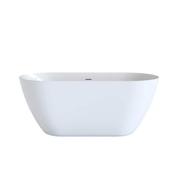 60 in. x 28.75 in. Solid Surface Freestanding Soaking Bathtub with Center Drain in White, cUPC certified