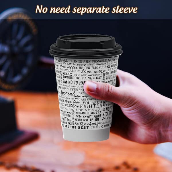 Anqtovp 12 in. White Disposable Paper Double Wall Coffee Cups with Lids Insulated Recyclable Tableware 100 Pack