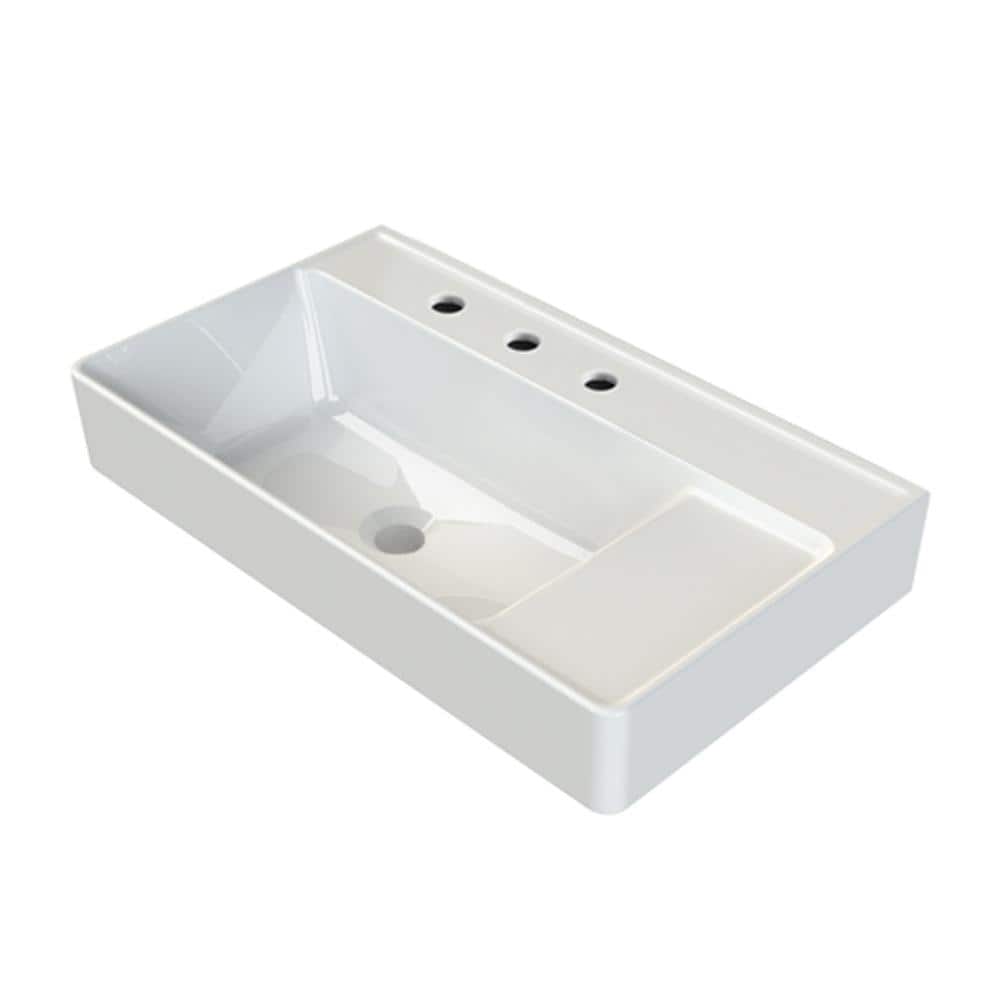 Nameeks Sharp Modern White Ceramic Rectangular Wall Mounted Sink with