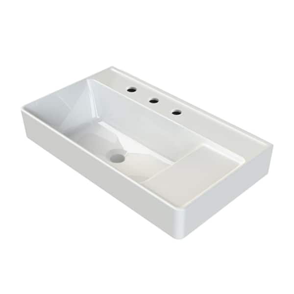 Nameeks Sharp Modern White Ceramic Rectangular Wall Mounted Sink with