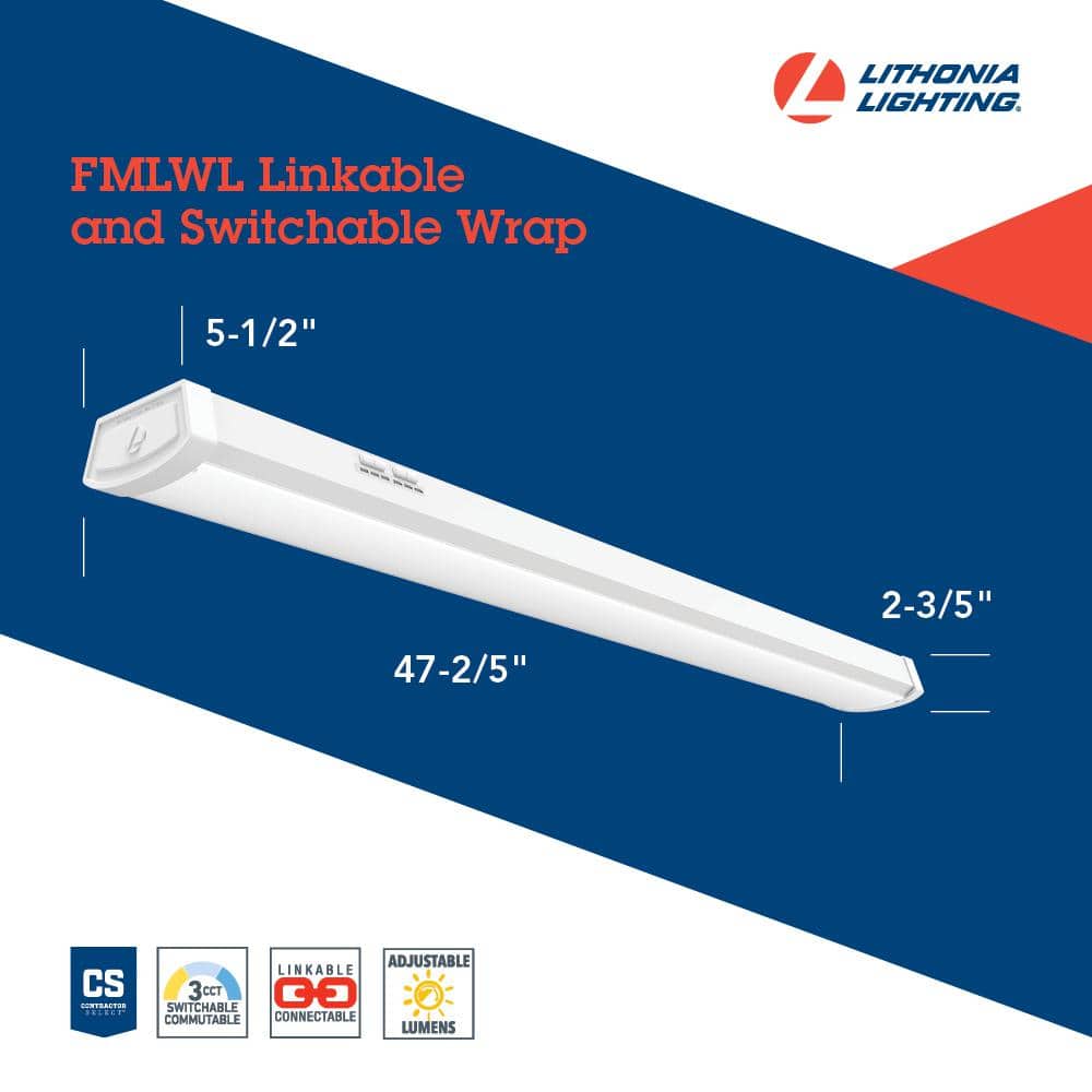 Lithonia 48-Inch White Metal LED Wraparound Light with Frosted Diffuser