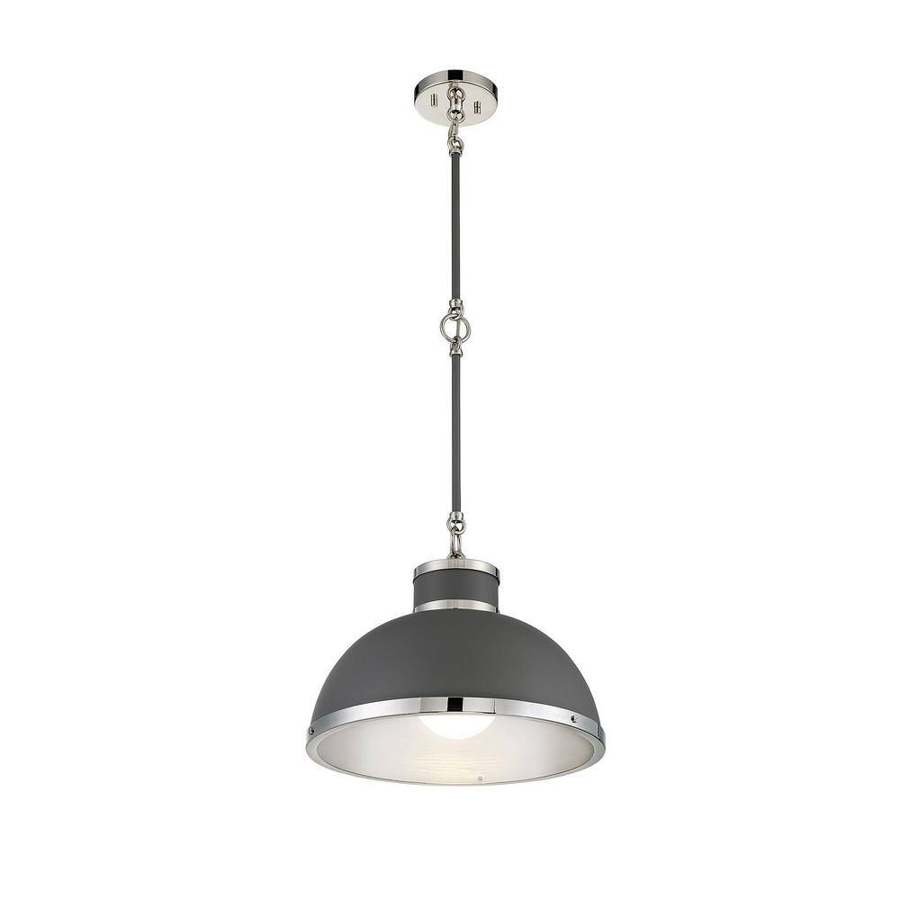 Corning Gray Glass Pendant Light with Polished Nickel Accents