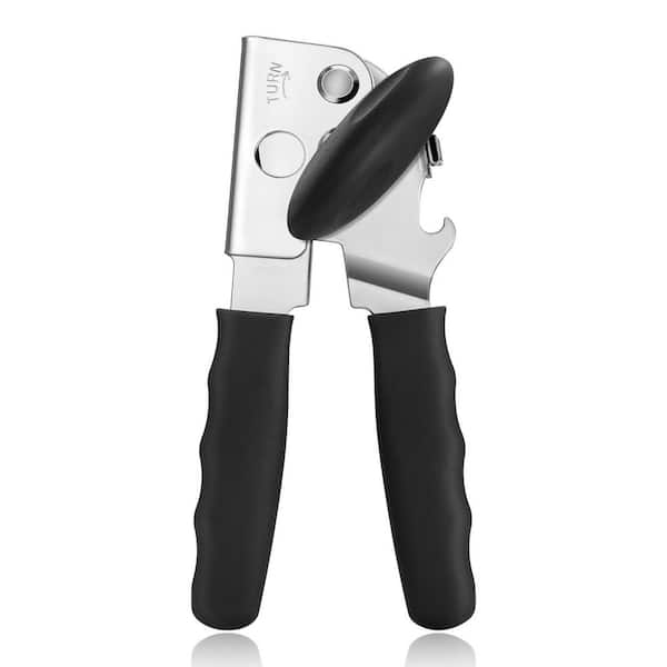 Heavy Duty Manual Can Opener Hand Held with Comfort Grip, Built-in Magnet, and Bottle Opener for Effortless Use in Black