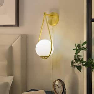 5.91 in. 1-Light Golden Wall Lamp with Globe Round Glass Shade, Brass Base Farmhouse Rustic Wall Sconces