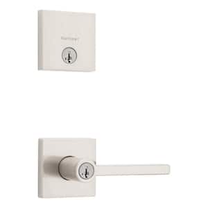Halifax Satin Nickel Keyed Entry Door Handle and Single Cylinder Deadbolt Combo Pack Featuring SmartKey Security