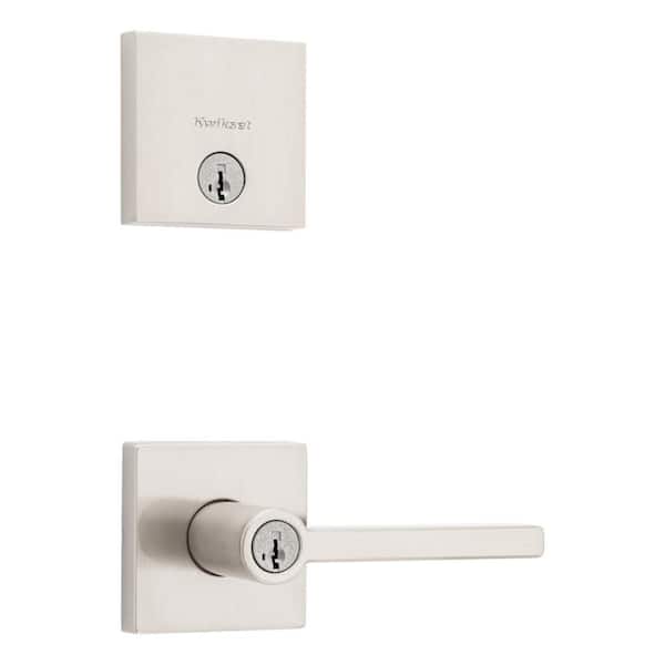 Kwikset Halifax Satin Nickel Keyed Entry Door Handle and Single Cylinder Deadbolt Combo Pack Featuring SmartKey Security