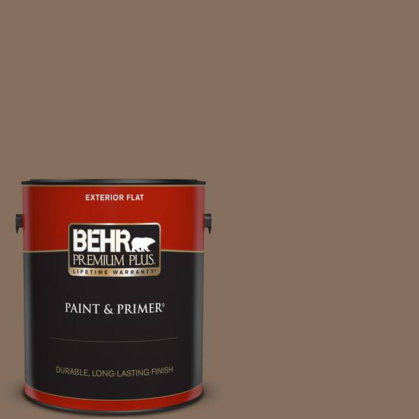 BEHR PREMIUM PLUS 1 gal. #N230-6 Whiskey Barrel Flat Exterior Paint & Primer