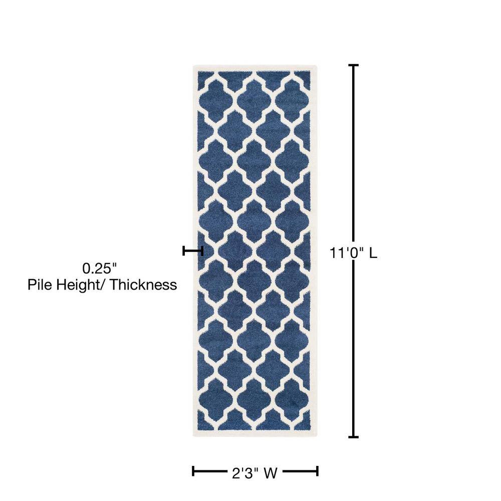 Navy Beige Geometric Reversible Synthetic Runner Rug