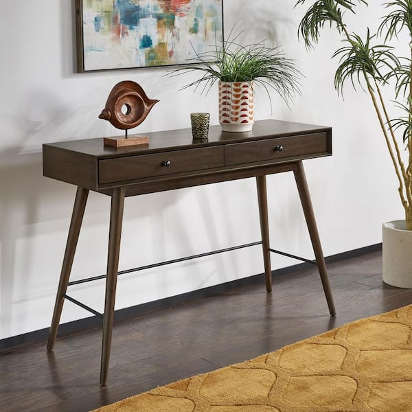 47.8 in. Walnut Rectangle Wood 2-Drawer Tv Stand Console Table