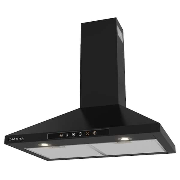 CIARRA 30 in. 450 CFM Convertible Smart Wall Mount with LED Light, Voice  and Touch Controls Range Hood in Black CAB75206W - The Home Depot