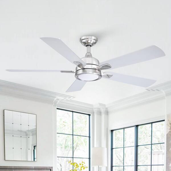 Parrot Uncle 52 in. Indoor Brushed Nickel Reversible Ceiling Fan with Integrated LED Light and Remote Control