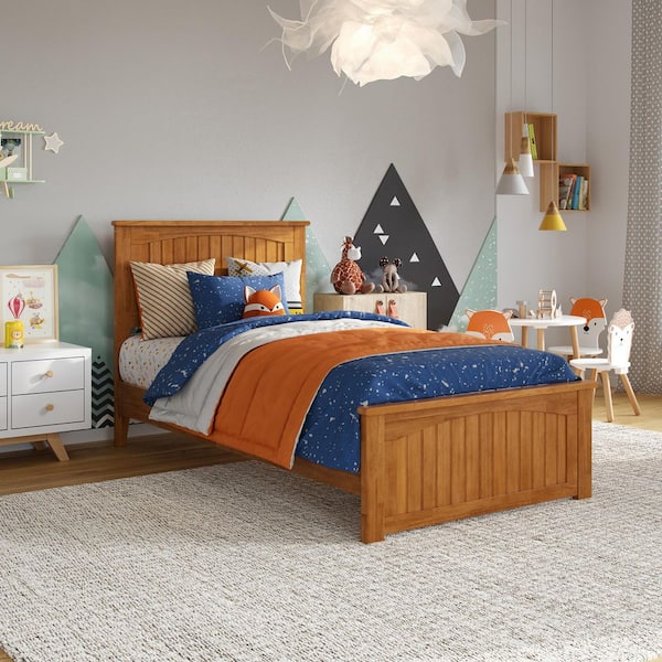 Naples Light Toffee Natural Bronze Solid Wood Frame Twin Low Profile Platform Bed with Matching Footboard