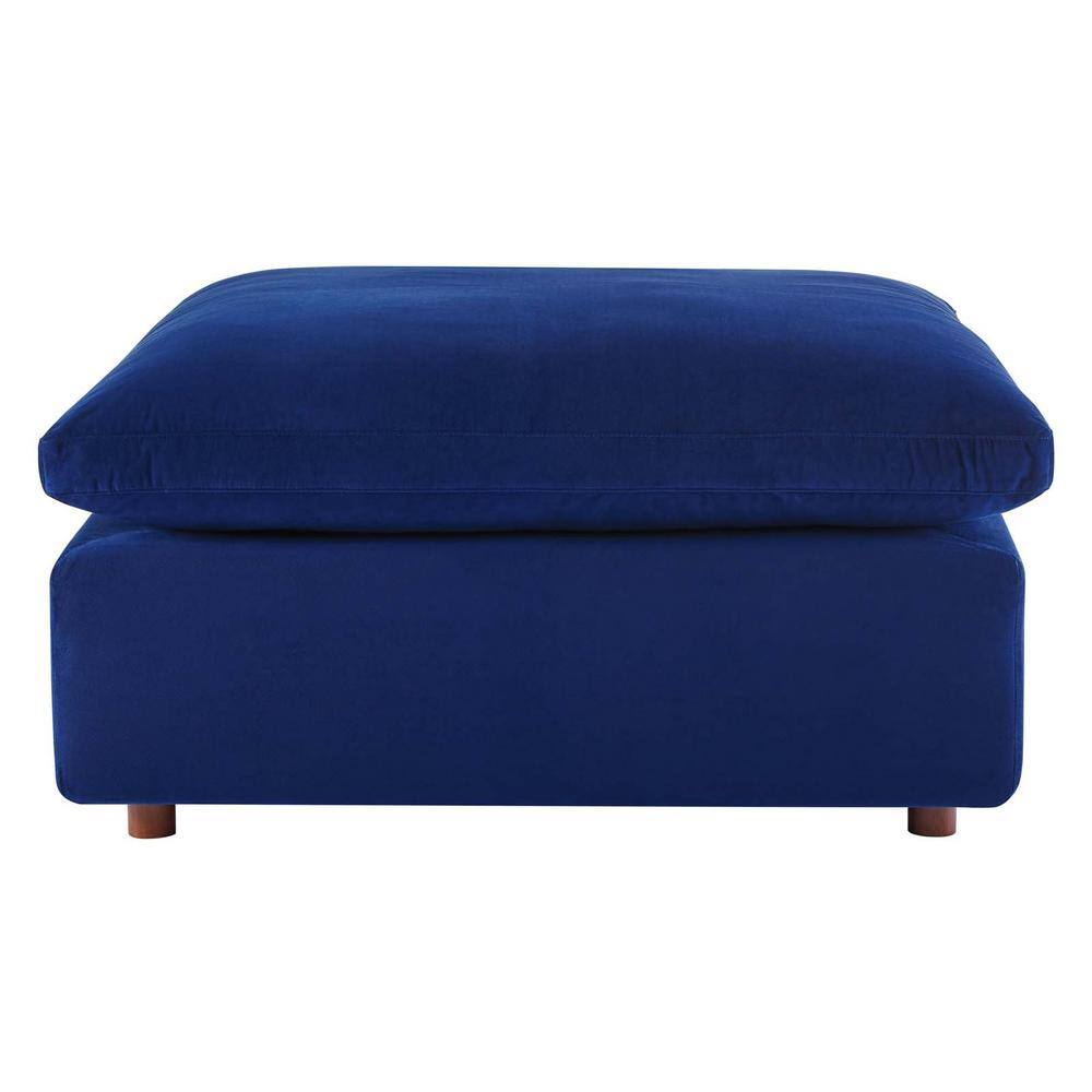 Luxurious Navy Performance Velvet Overstuffed Ottoman with Down Fill