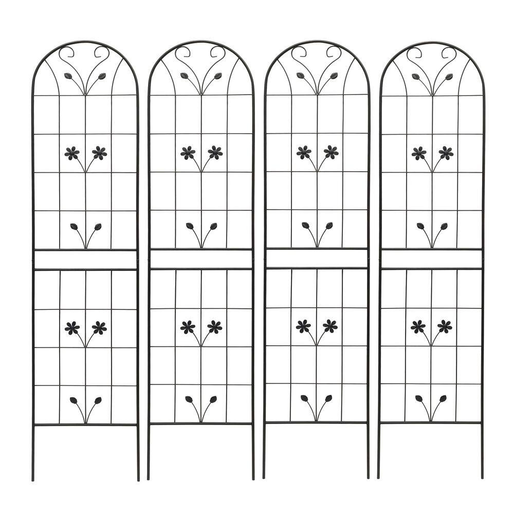 4-Pack 86.7 in. H Black Metal Garden Trellis, Rustproof Trellis for Climbin