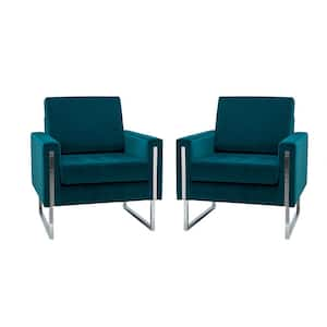 Dardanus Modern Teal Velvet Club Chair with Embedded Metal Armrests Set of 2